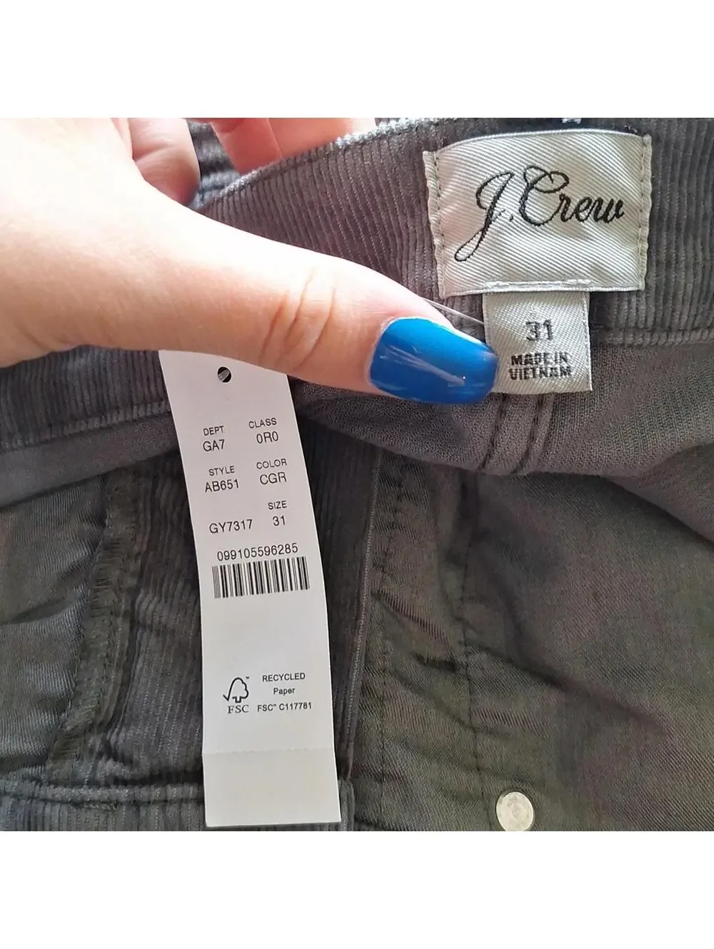 NWT J.Crew Gray Corduroy Vintage Slim Straight Pant Size 31